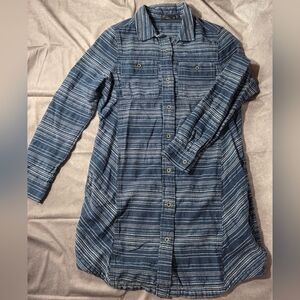 Prana Blue Stripe Button-Up Shirt Dress